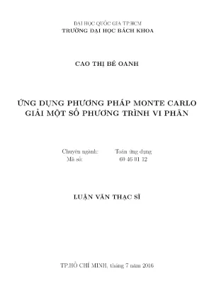 Luận văn thạc sĩ toán ứng dụng ứng dụng phương pháp monte carlo giải một số phương trình vi phân