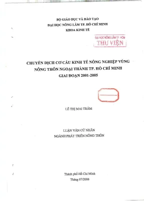 Khóa luận tốt nghiệp phát triển nông thôn chuyển dịch cơ cấu kinh tế nông nghiệp vùng nông thôn ngoại thành tp hcm
