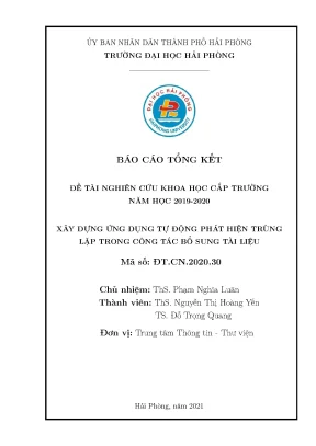Đề tài nghiên cứu khoa học cấp trường xây dựng ứng dụng tự động phát hiện trùng lặp trong công tác bổ sung tài liệu
