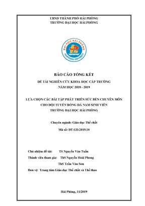 Đề tài nghiên cứu khoa học cấp trường lựa chọn các bài tập phát triển sức bền chuyên môn cho đội truyển bóng đá nam sinh viên trường đại học hải phòng