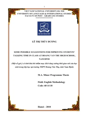 Some possible suggestions for improving students talking time in class at hoang van thu high school nam dinh một số gợi ý có tính khả thi nhằm mục đích tăng cường thời gian nói của học sinh trong lớp học tại trường thpt hoàng văn thụ tỉnh nam định