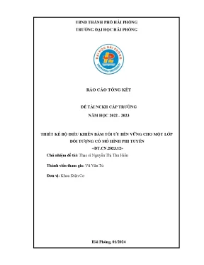 Đề tài nghiên cứu khoa học cấp trường thiết kế bộ điều khiển bám tối ưu bền vững cho một lớp đối tượng có mô hình phi tuyến