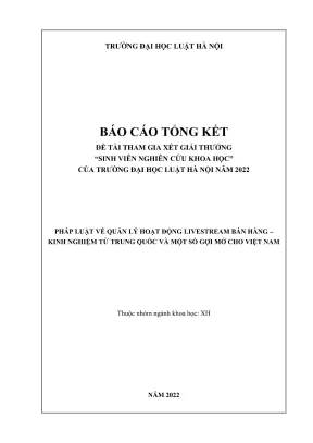 Đề tài sinh viên nghiên cứu khoa học pháp luật về quản lý hoạt động livestream bán hàng kinh nghiệm từ trung quốc và một số gợi mở cho việt nam