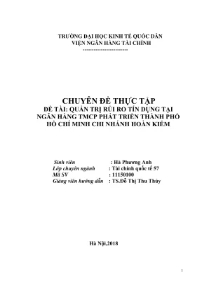 Chuyên đề thực tập quản trị rủi ro tín dụng tại ngân hàng tmcp phát triển thành phố hồ chí minh chi nhánh hoàn kiếm