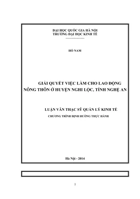 Luận văn thạc sĩ quản lý kinh tế giải quyết việc làm cho lao động nông thôn ở huyện nghi lộc tỉnh nghệ an