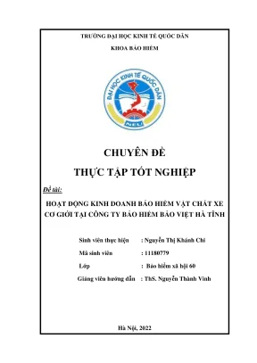 Chuyên đề thực tập tốt nghiệp hoạt động kinh doanh bảo hiểm vật chất xe cơ giới tại công ty bảo hiểm bảo việt hà tĩnh