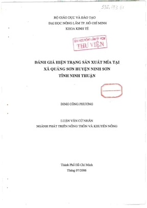 Khóa luận tốt nghiệp phát triển nông thôn đánh giá hiện trạng sản xuất mía tại xã quảng sơn huyện ninh sơn tỉnh ninh thuận