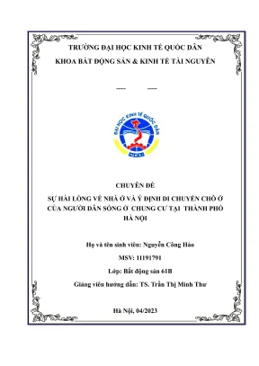 Chuyên đề thực tập tốt nghiệp sự hài lòng về nhà ở và ý định chuyển chỗ ở của người dân sống tại chung cư ở thành phố hà nội