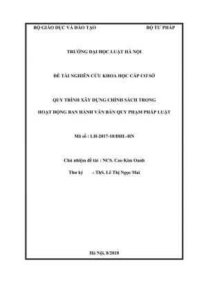 Đề tài nghiên cứu khoa học cấp trường quy trình xây dựng chính sách trong hoạt động ban hành văn bản quy phạm pháp luật