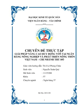 Chuyên đề thực tập giải pháp nâng cao huy động vốn tại ngân hàng nông nghiệp và phát triển nông thôn việt nam chi nhánh thủ đô