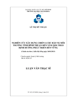 Luận văn thạc sĩ quản lý môi trường nghiên cứu xây dựng chiến lược bảo vệ môi trường tỉnh bình thuận đến năm 2020 theo định hướng phát triển bền vững