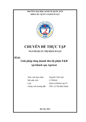 Báo cáo chuyên đề thực tập giải pháp tăng doanh thu bộ phận fb tại khách sạn apricot