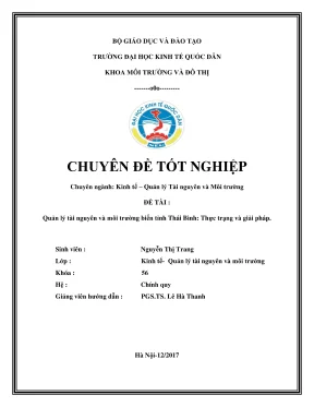 Chuyên đề tốt nghiệp quản lý tài nguyên và môi trường biển tỉnh thái bình thực trạng và giải pháp