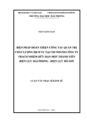 Luận văn thạc sĩ quản trị kinh doanh biện pháp hoàn thiện công tác quản trị chất lượng dịch vụ tại chi nhánh công ty trách nhiệm hữu hạn một thành viên điện lực hải phòng điện lực đồ sơn