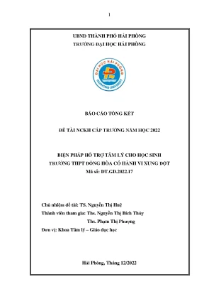 Đề tài nghiên cứu khoa học cấp trường biện pháp hỗ trợ tâm lý cho học sinh trường thpt đồng hòa có hành vi xung đột