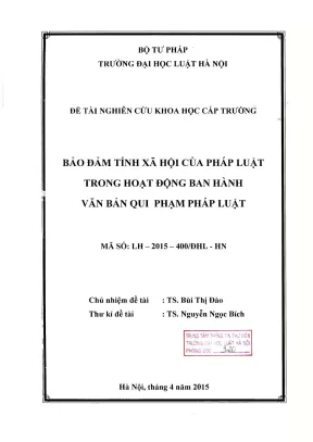 Đề tài nghiên cứu khoa học cấp trường bảo đảm tính xã hội của pháp luật trong hoạt động ban hành văn bản quy phạm pháp luật