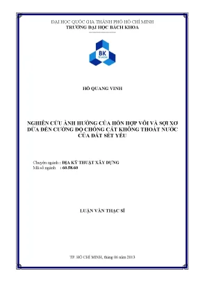 Luận văn thạc sĩ địa kỹ thuật xây dựng nghiên cứu ảnh hưởng của hỗn hợp vôi và sợi xơ dừa đến cường độ chống cắt không thoát nước của đất sét yếu