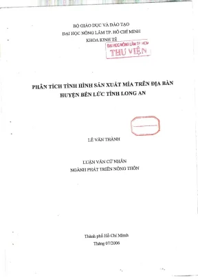 Khóa luận tốt nghiệp phát triển nông thôn phân tích tình hình sản xuất mía trên địa bàn huyện bến lức tỉnh long an