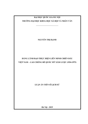 Luận án tiến sĩ lịch sử đảng lãnh đạo thực hiện liên minh chiến đấu việt nam lào chống đế quốc mỹ xâm lược 19541975
