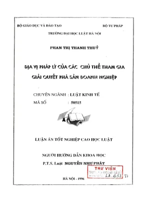 Luận văn thạc sĩ luật học địa vị pháp lý của các chủ thể tham gia giải quyết phá sản doanh nghiệp