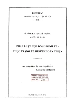 Đề tài nghiên cứu khoa học cấp cơ sở pháp luật hợp đồng kinh tế thực trạng và hướng hoàn thiện
