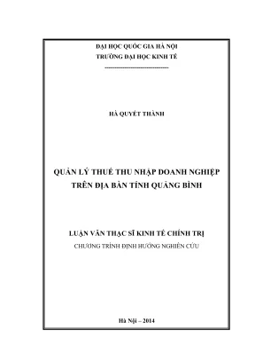 Luận văn thạc sĩ kinh tế chính trị quản lý thuế thu nhập doanh nghiệp trên địa bàn tỉnh quảng bình