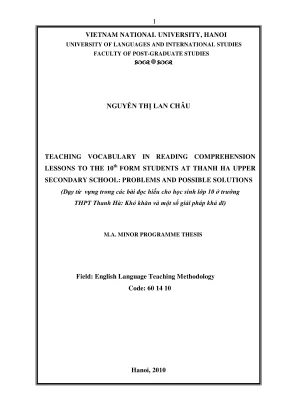 Teaching vocabulary in reading comprehension lessons to the 10th form students at thanh ha upper secondary school problems and possible solutions dạy từ vựng trong các bài đọc hiểu cho học sinh lớp 10 ở trường thpt thanh hà khó khăn và một số giải ph