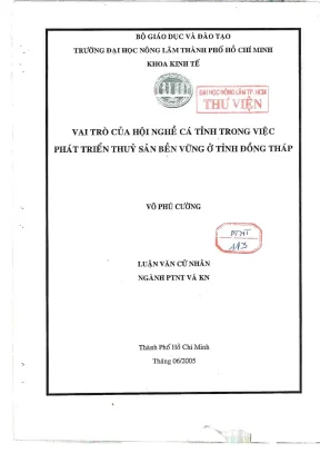 Khóa luận tốt nghiệp phát triển nông thôn vai trò hội nghề cá tỉnh trong việc phát triển thuỷ sản bền vững ở tỉnh đồng tháp