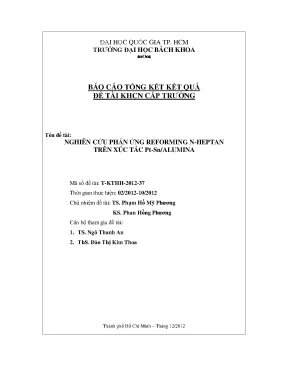 Đề tài nghiên cứu khoa học cấp trường nghiên cứu phản ứng reforming nheptan trên xúc tác ptsn
