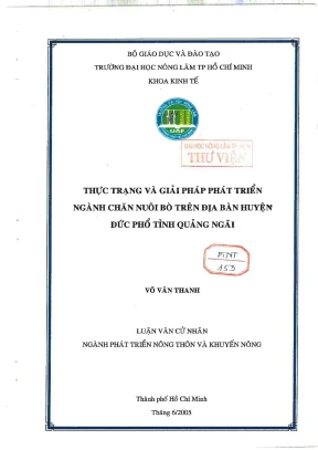 Khóa luận tốt nghiệp phát triển nông thôn thực trạng và giải pháp phát triển ngành chăn nuôi bò trên địa bàn huyện đức phổ tỉnh quãng ngãi
