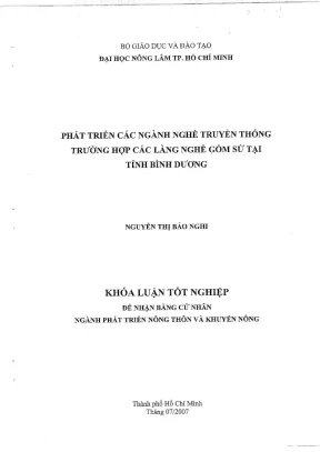 Khóa luận tốt nghiệp phát triển nông thôn phát triển các ngành nghề truyền thống trường hợp các làng nghề gốm sứ tại tỉnh bình dương