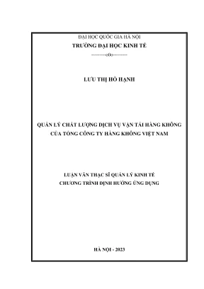 Luận văn thạc sĩ quản lý kinh tế quản lý chất lượng dịch vụ vận tải hàng không của tổng công ty hàng không việt nam