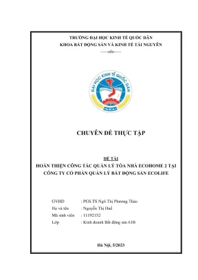 Chuyên đề thực tập hoàn thiện công tác quản lý tòa nhà ecohome 2 tại công ty cổ phần quản lý bất động sản ecolife