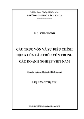 Luận văn thạc sĩ quản trị kinh doanh cấu trúc vốn và sự điều chỉnh động của cấu trúc vốn trong các doanh nghiệp việt nam