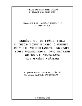 Báo cáo kết quả nghiên cứu khoa học đề tài cấp tỉnh nghiên cứu đề xuất các giải pháp để thúc đẩy chuyển dịch cơ cấu kinh tế chuyển đổi mô hình tăng trưởng kinh tế tỉnh hậu giang theo hướng cạnh tranh giai đoạn từ năm 2011 2020 và tầm nhìn đến năm 2025