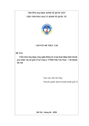 Chuyên đề thực tập triển khai ứng dụng công nghệ thông tin trong hoạt động kinh doanh giao nhận vận tải quốc tế tại công ty tnhh tiếp vận thực chi nhánh hà nội