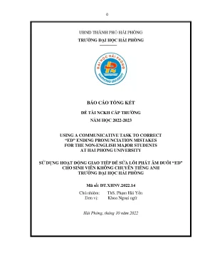 Đề tài nghiên cứu khoa học cấp trường using a communicative task to correct ed ending pronunciation mistakes for the non english major students at hai phong university