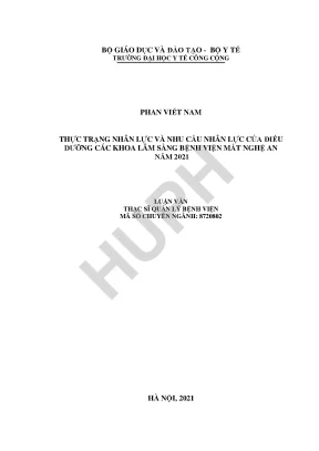 Luận văn thực trạng nhân lực và nhu cầu nhân lực của điều dưỡng các khoa lâm sàng bệnh viện mắt nghệ an năm 2021