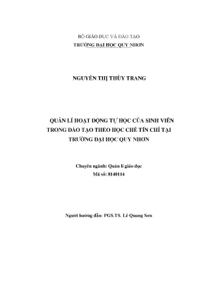 Luận văn thạc sĩ quản lí hoạt động tự học của sinh viên trong đào tạo theo học chế tín chỉ tại trường đại học quy nhơn