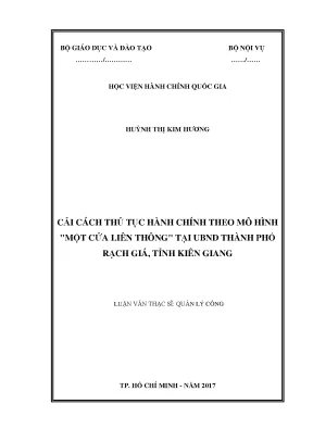 Luận văn thạc sĩ quản lý công cải cách thủ tục hành chính theo mô hình một cửa liên thông tại ubnd thành phố rạch giá tỉnh kiên giang