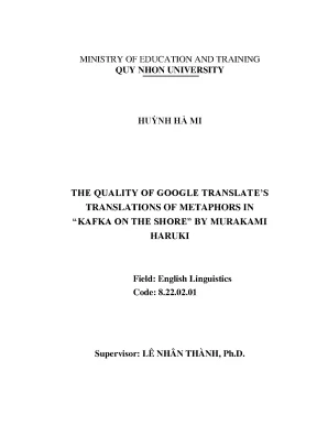 Luận văn thạc sĩ the quality of google translates translations of metaphors in kafka on the shore by murakami haruki into vietnamese