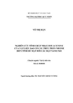 Luận văn thạc sĩ nghiên cứu tính chất nhạy hơi acetone của vật liệu zno có cấu trúc phân nhánh biến tính bề mặt bởi các hạt nano nio