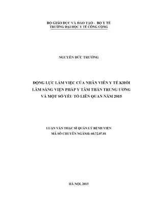 Luận văn động lực làm việc của nhân viên y tế khối lâm sàng viện pháp y tâm thần trung ương và một số yếu tố liên quan năm 2015