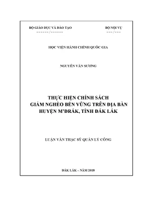Luận văn thạc sĩ quản lý công thực hiện chính sách giảm nghèo bền vững trên địa bàn huyện mđrắk tỉnh đắk lắk