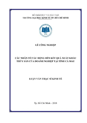 Luận văn thạc sĩ kinh tế các nhân tố tác động đến kết quả xuất khẩu thủy sản của doanh nghiệp tại tỉnh cà mau