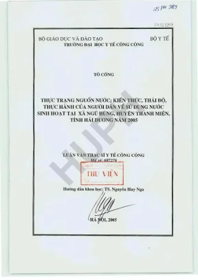 Luận văn thực trạng nguồn nước kiến thức thái độ thực hành của người dân về sử dụng nước sinh hoạt tại xã ngũ hùng huyện thanh miện tỉnh hải dương năm 2005