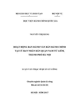Luận văn thạc sĩ quản lý công hoạt động ban hành văn bản hành chính tại ủy ban nhân dân quận nam từ liêm thành phố hà nội