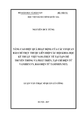 Luận văn thạc sĩ quản lý công nâng cao hiệu quả hoạt động của các cơ quan báo chí trực thuộc liên hiệp các hội khkt việt nam