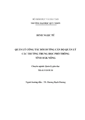 Luận văn thạc sĩ quản lý công tác bồi dưỡng cán bộ quản lý các trường trung học phổ thông tỉnh đăk nông