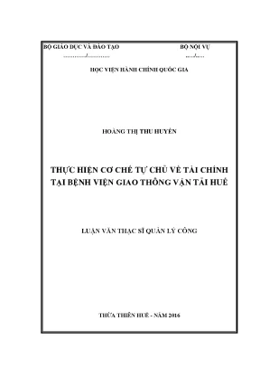 Luận văn thạc sĩ quản lý công thực hiện cơ chế tự chủ tài chính tại bệnh viện giao thông vận tải huế